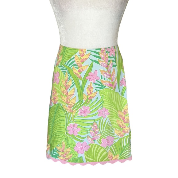 Lilly Pulitzer Vintage Cynthia Botanical Garden Pink Green Scallop Mini Skirt  8 - Picture 11 of 11